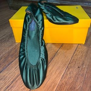 Lanvin, Forest Green Satin Ballet Slippers, Sz 41, NWOB